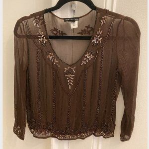Vintage-For Joseph %100 Silk Sheer Beaded Top